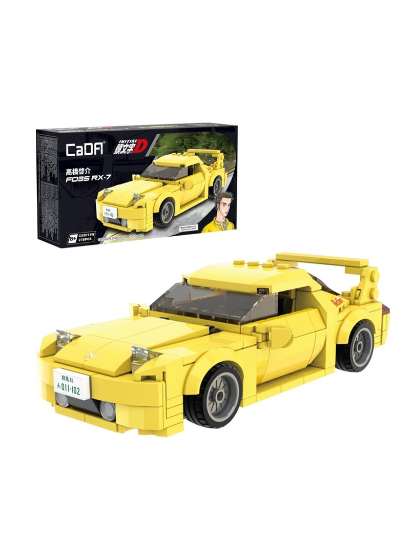 CaDA Toy Building Blocks Yellow Mazda Initial-D FD35 RX-7 Car Officially licensed C55013W 278pcs for +8 Years old - Image 1