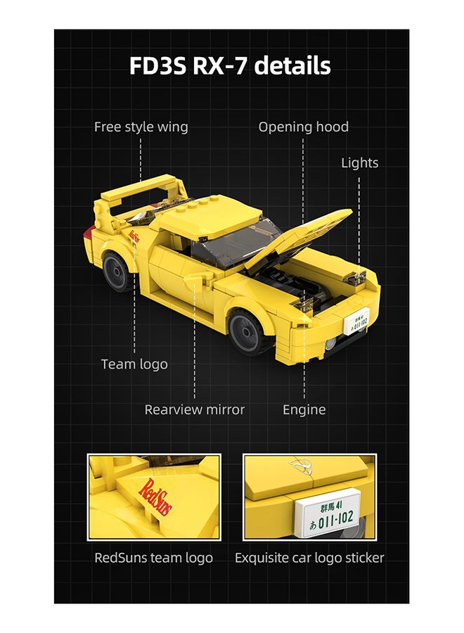 CaDA Toy Building Blocks Yellow Mazda Initial-D FD35 RX-7 Car Officially licensed C55013W 278pcs for +8 Years old - Image 2