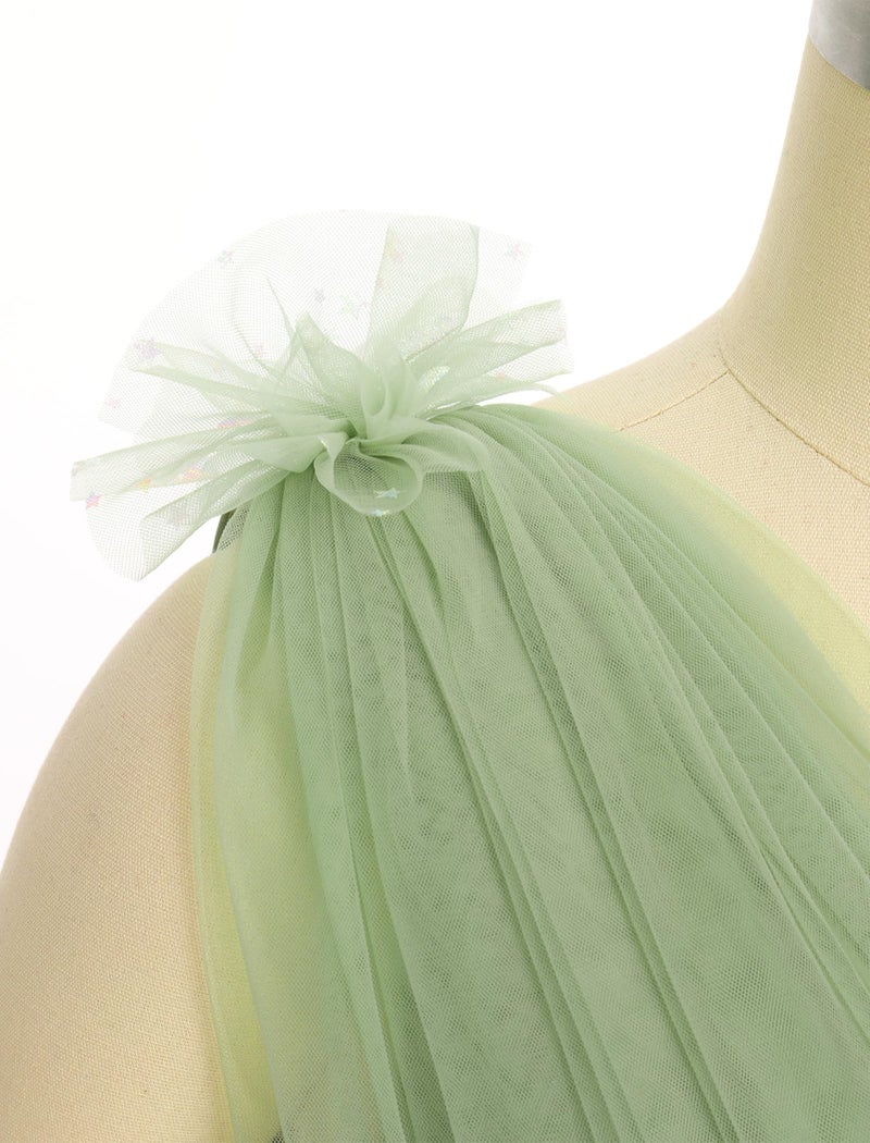 IDOPIP Flower Girl Sequin Butterfly Dress for Kids Wedding Bridesmaid Pageant Party Formal Long Lace Maxi Gown Big Princess Birthday Communion Prom Handkerchief Puffy Tulle Dresses Green 7-8 Years - Image 2