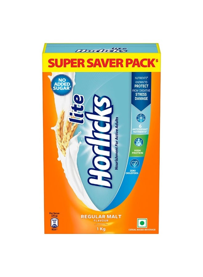Horlicks Lite Malt Drink Mix, 1kg, High Protein, No Added Sugar, Energy for Active Adults - Image 1