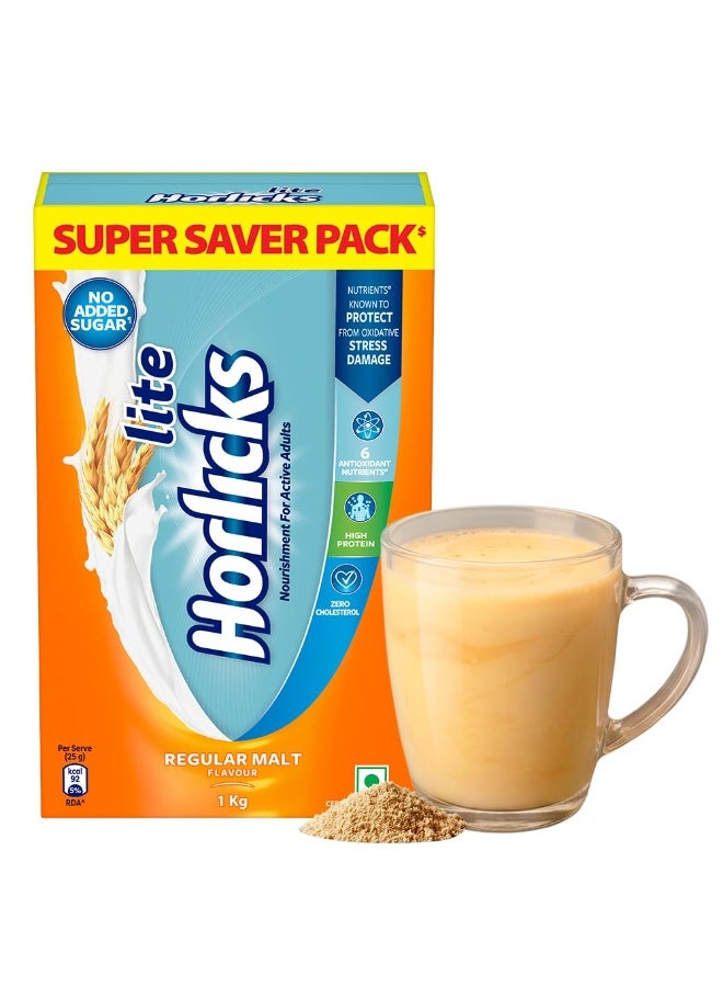 Horlicks Lite Malt Drink Mix, 1kg, High Protein, No Added Sugar, Energy for Active Adults - Image 2