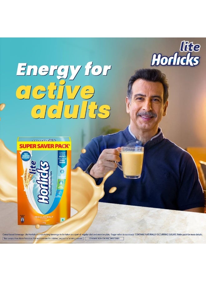 Horlicks Lite Malt Drink Mix, 1kg, High Protein, No Added Sugar, Energy for Active Adults - Image 3