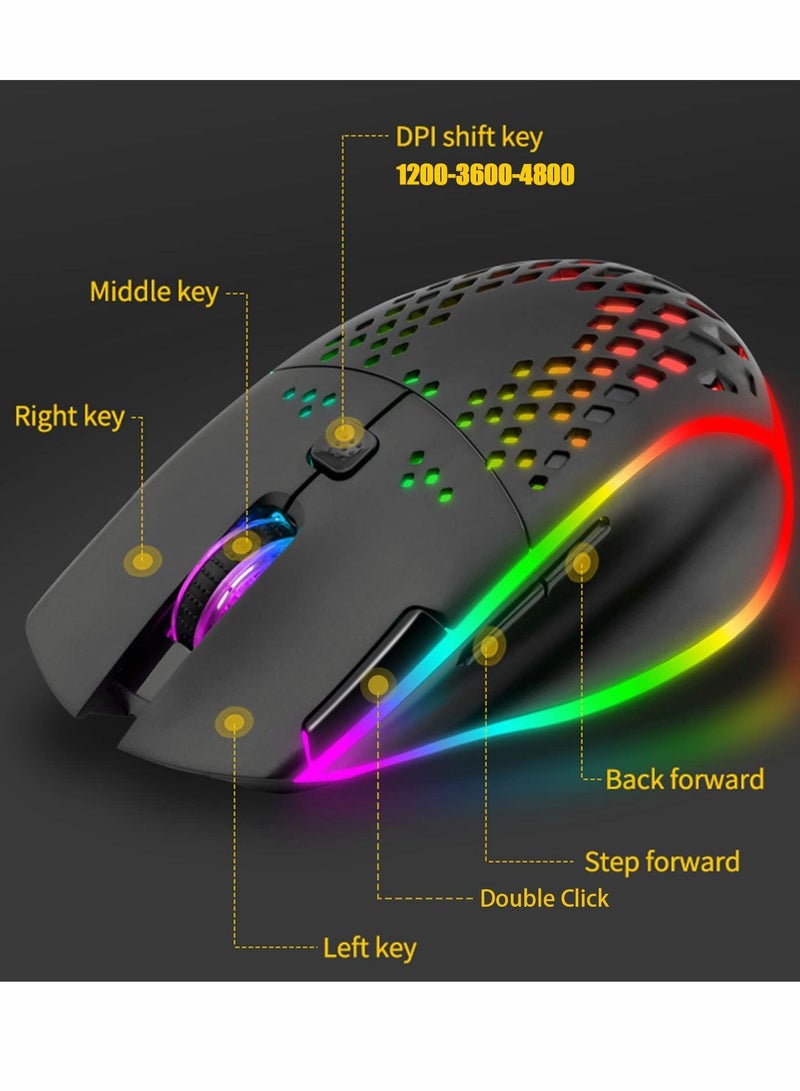 Y&D Wireless Gaming Mouse, Mouse Rechargeable Honeycomb with RGB Light USB Receiver Cable Adjustable DPI, Black  - Image 4