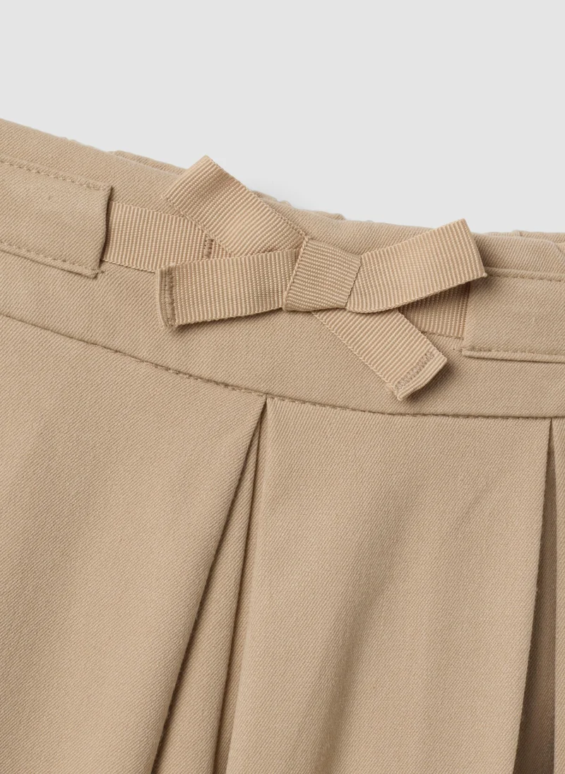 Ovs  OVS Beige Wide-Leg Stretch Viscose Trousers With Bow For Baby Girl for Women | Best Price UAE