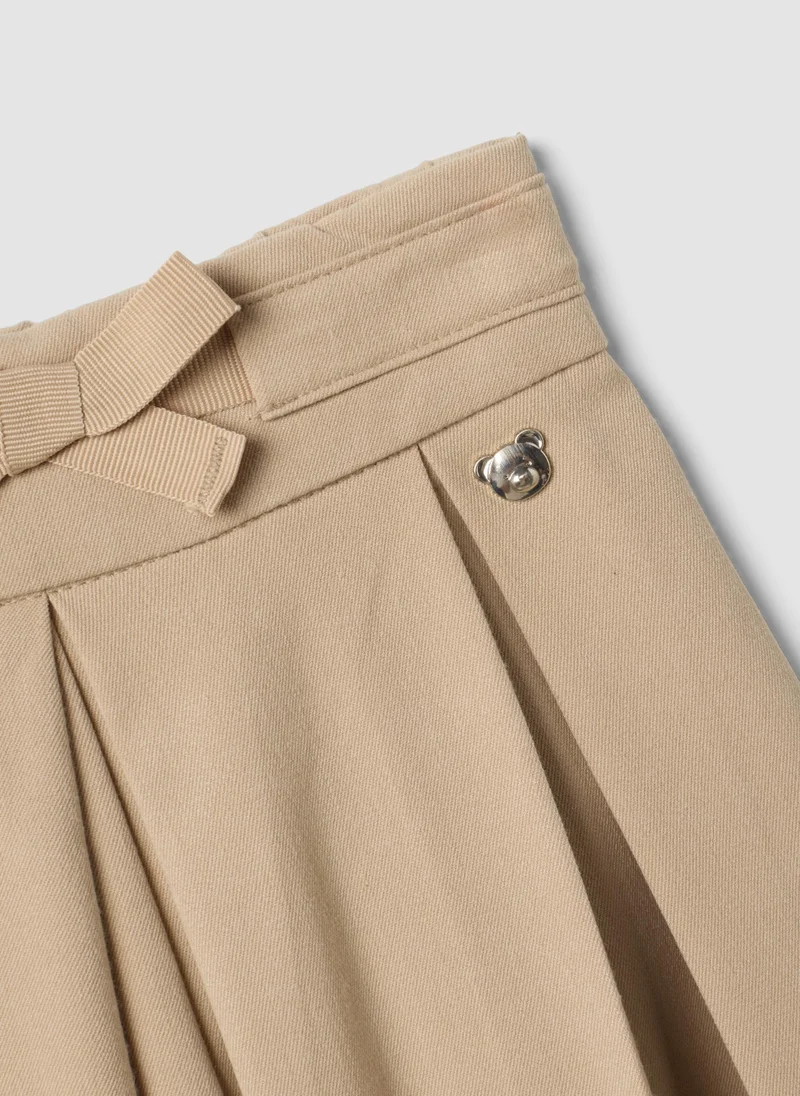 Ovs  OVS Beige Wide-Leg Stretch Viscose Trousers With Bow For Baby Girl for Women | Best Price UAE