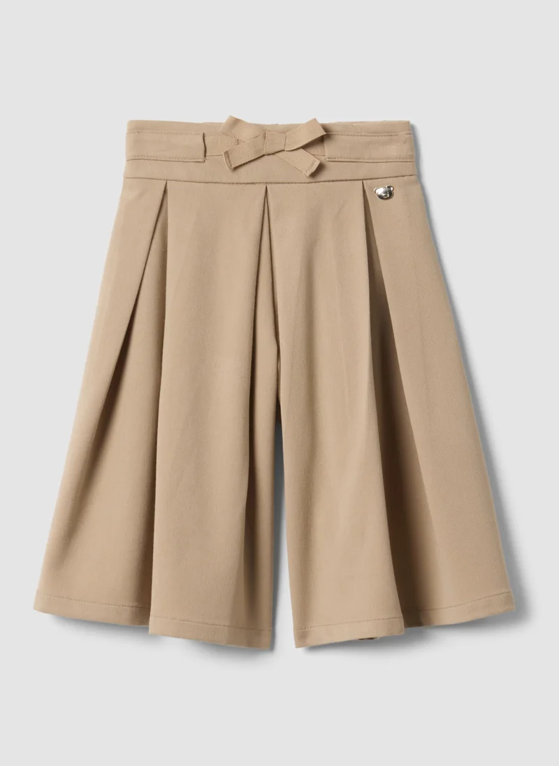Ovs OVS Beige Wide-Leg Stretch Viscose Trousers With Bow For Baby Girl