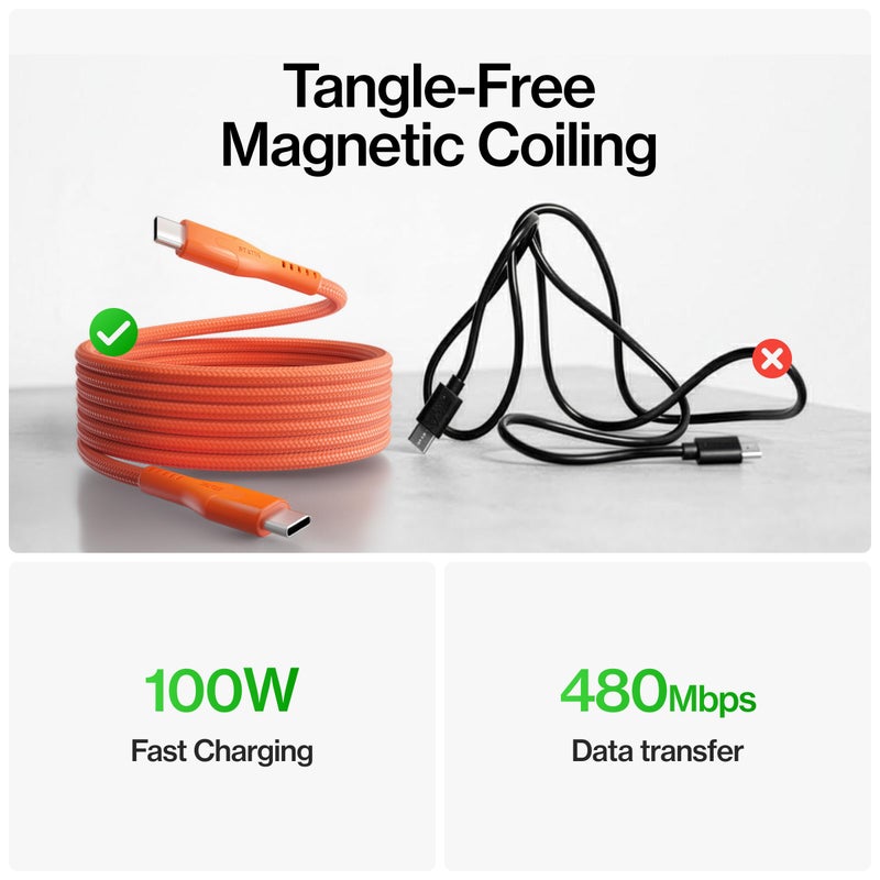 Statik MagStack Pro USB C to USB C Cable, Magnetic Type C Charger Fast Charging Cord, On The Go Magnetic Charging Cable for Car, Compatible with 16 Pro Max, 15, Galaxy S21 S20 Ultra, Orange 100W 3FT - Image 3