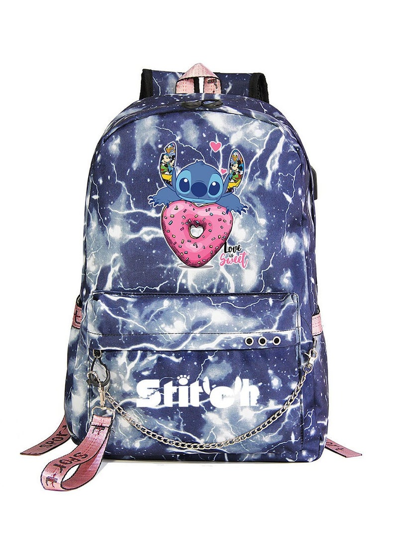 Stitch Printed Youth Casual Woven Strap Backpack