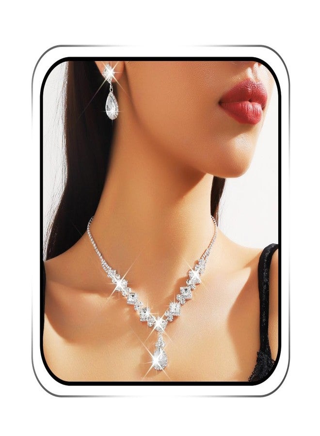 ايفينت طقم مجوهرات زفاف مرصع بالألماس من إيرنت، يتضمن قلادة وأقراط، للنساء - Image 1