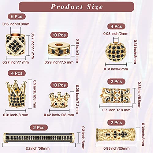 Kenning King Crown 40pc Round Zircon Rhinestone Beads Tube - Cubic Zirconia Diamond Cut Cube Spacer Beads for Jewelry Making Bracelet Connector DIY (Gold, Black Rhinestone) - Image 2