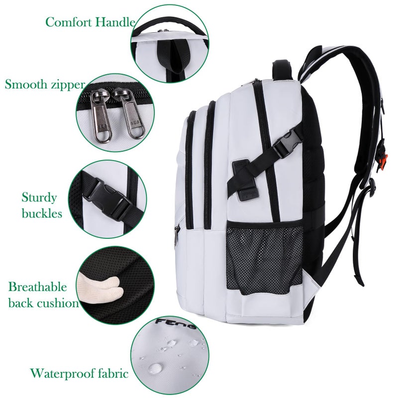 FENGDONG Durable Waterproof Travel Laptop Backpack 17.3 inch,Large College Backpack Bookbag for Men & Women Business Backpack with USB Charging Port and Headset Port Silver Black - Image 4