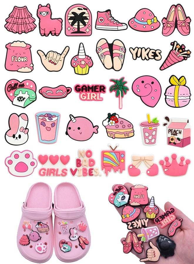 30Pcs Pink Girls Decoration Charms, Shoe Decoration, Cute Girly Charm Gift for Girls Kids Teens Women Adults - Image 1