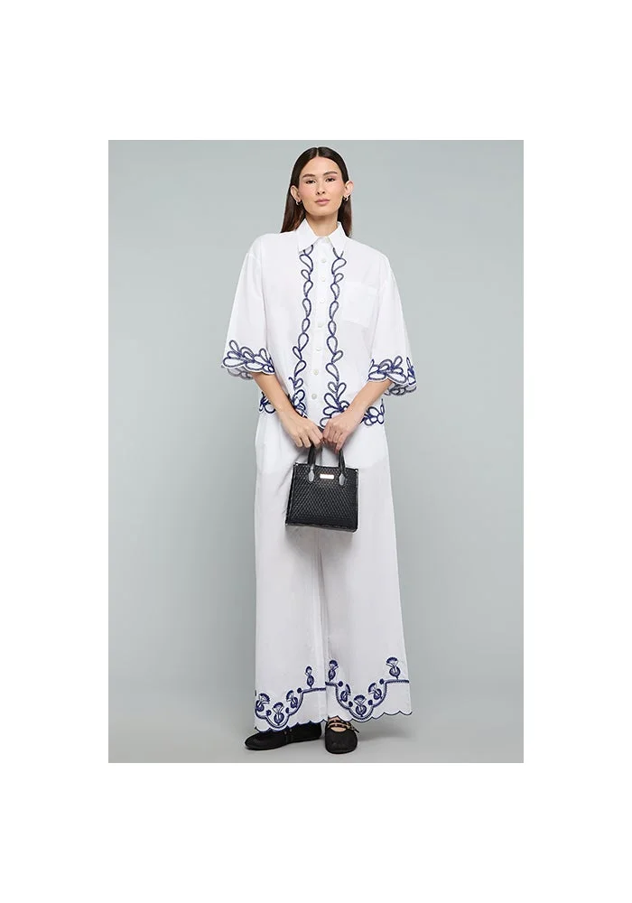 R&b Embroidered Shirt with Classic Collar and 3/4 Sleeves
