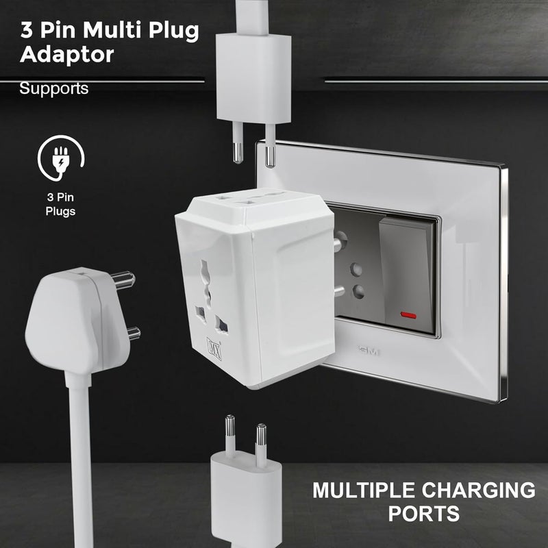 MX 3-Pin Universal Travel Adapter | Multi-Plug Socket for 2-Pin & 3-Pin Devices | 3-Way Outlet, 250V Max | Compatible with Laptops, Mobiles, Home & Office - Image 4