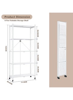 ACPLAY 5 Tier Thickened Foldable Storage Rack with Wheels,No Assembly,Large Capacity Shelves,Heavy-Duty Metal Shelving Unit Rolling Cart for Garage, Kitchen, Basement, Pantry(White, 5-Tier)  - Image 2