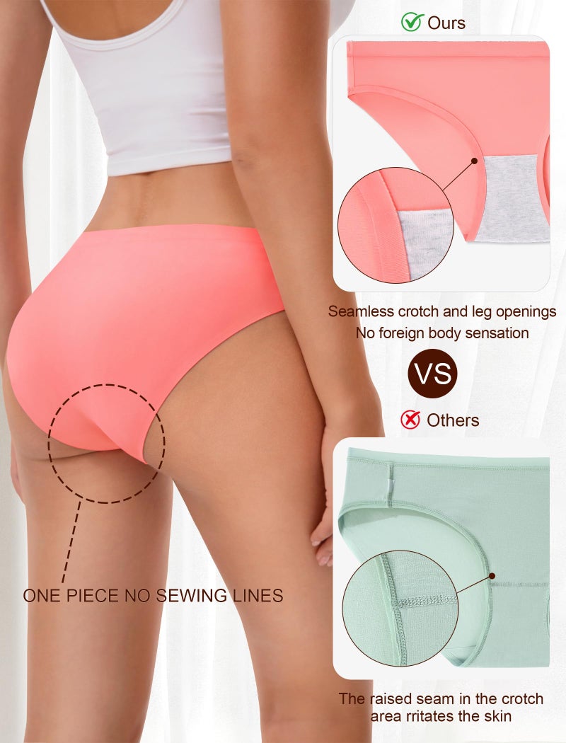 MISSWHO Womens Underwear Seamless Bikini Comfortable Panties No Show Invisibles Soft Ladies Stretchy Low Rise Hipster Briefs 6 Pack, M - Image 3