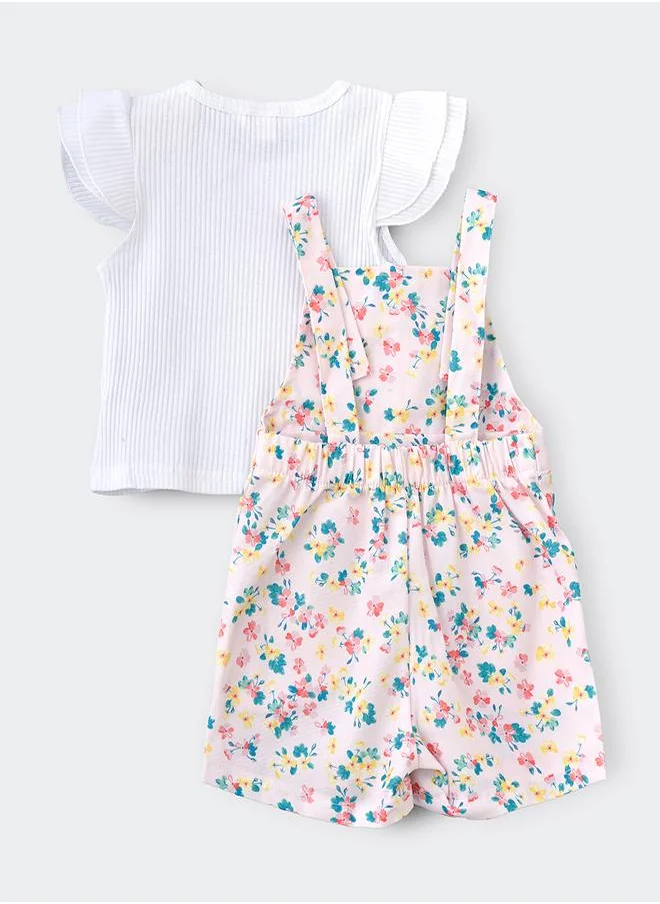 بيبي كلو Floral Jumpsuit with T-shirt & Headband