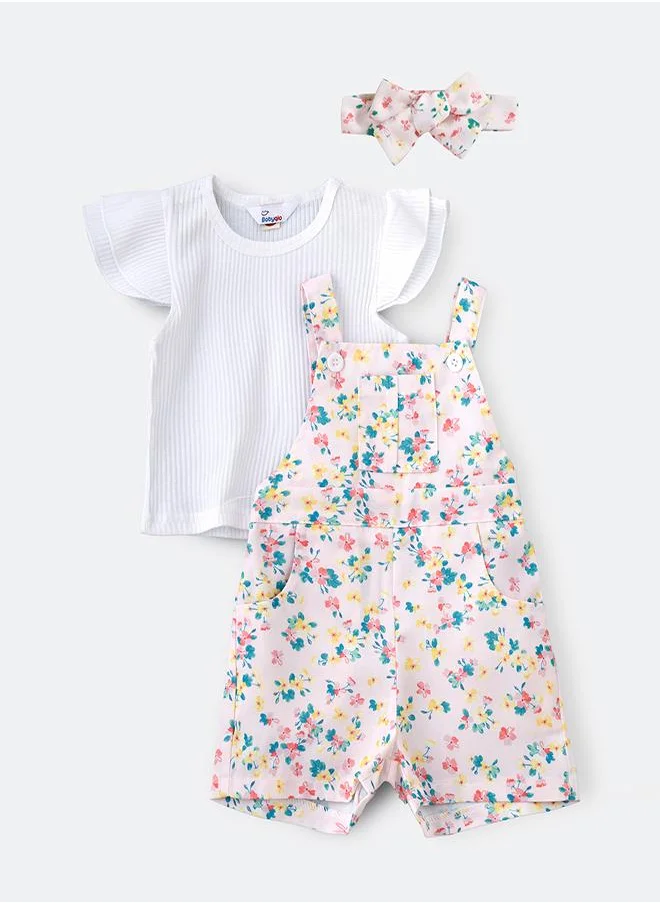 بيبي كلو Floral Jumpsuit with T-shirt & Headband