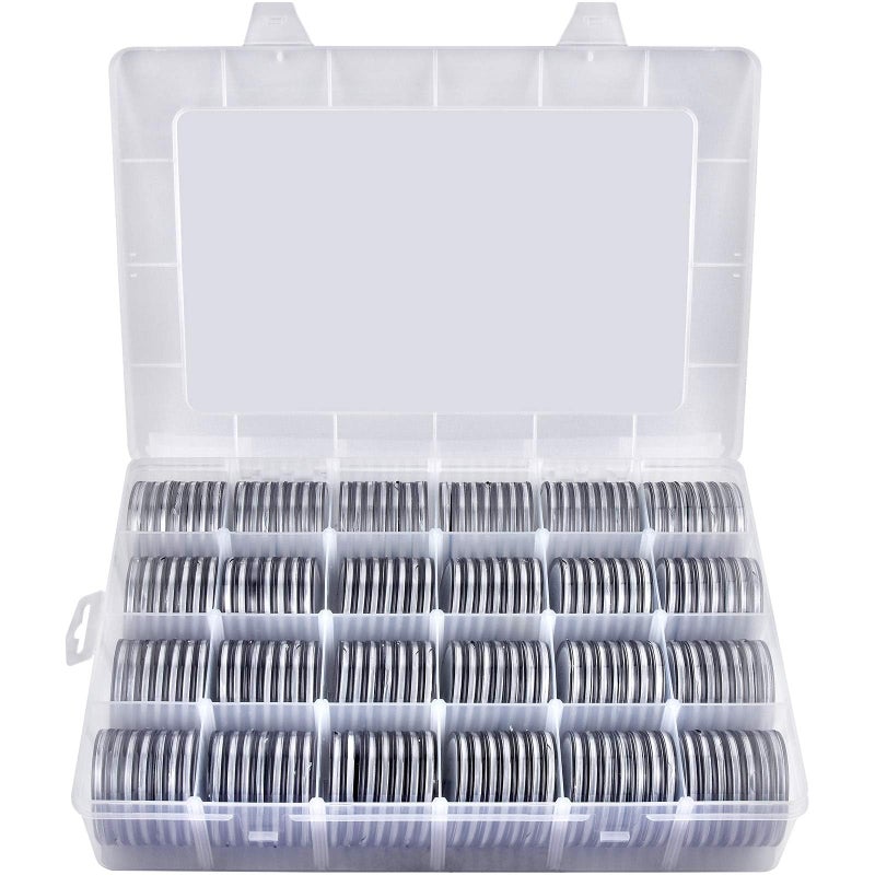 FULLCASE Coin Holders for Collectorsâ€“168Pcs Coin Capsules with 6-Size Foam Gaskets (20-46mm) for Silver Dollars Eagles & Foreign Coins, Airtight Coin Storage Box Organizer Collecting Supplies - Image 1