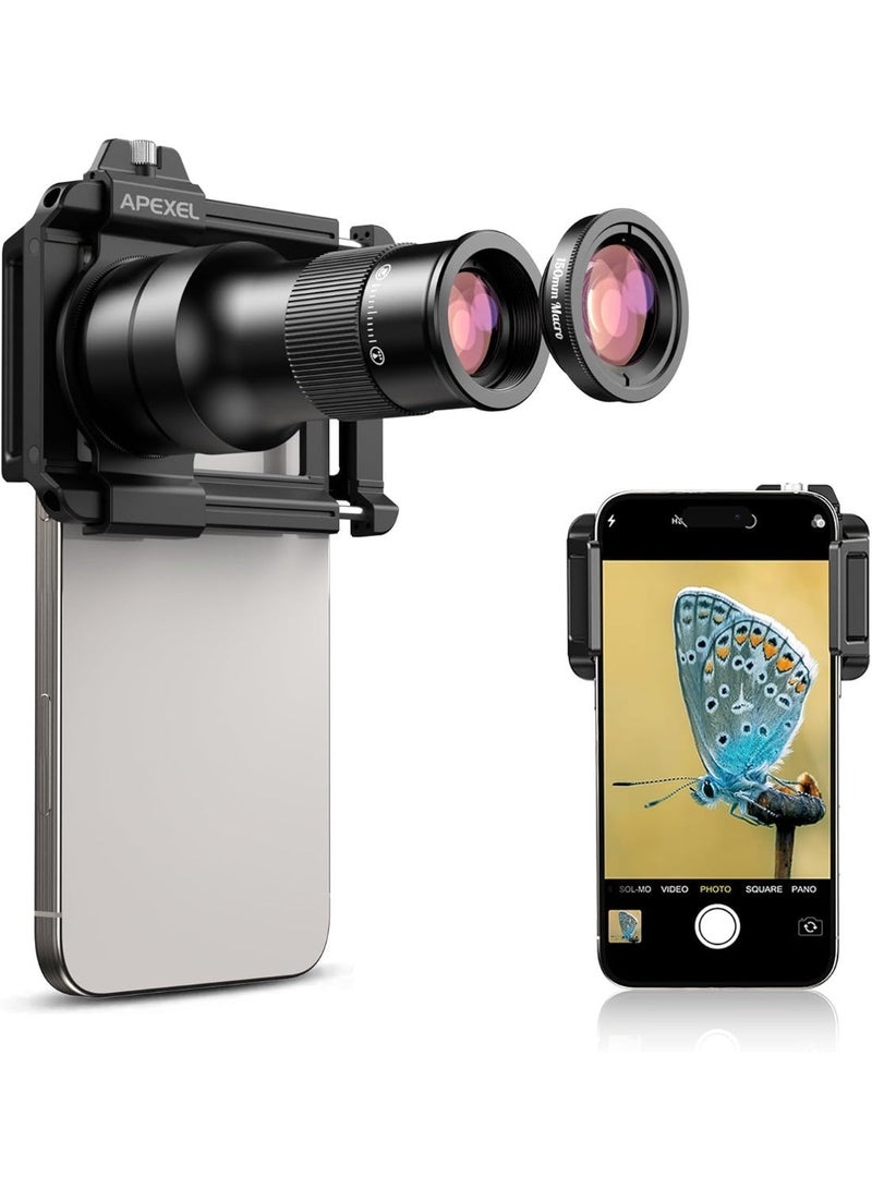APEXEL 2-in-1 Mobile Phone Telephoto Macro Lens Kit 6X Telephoto Lens and 150mm Macro with Universal Phone Mount Storage Bag for for iPhone and Andriod - Image 2