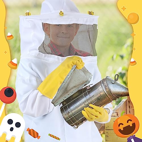 Jiuguva 13 Pcs Beekeeper Set Includes 1 Beekeeper Jacket 5 Pcs Wool Felt Bees 5 Pcs Round Double Sided Tape 1 Beekeeping Gloves 1 Felt Bucket for Children Beekeeping Supplies Halloween Medium - Image 3