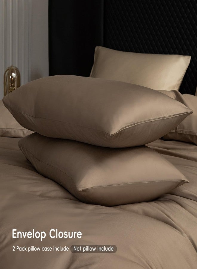 MooMee Pillow Cases Set of 2, 100% Extra Long Staple Cotton 600 Thread Count Pillowcases Sateen Silky Soft Breathable Cooling Hotel Like Pillow Covers (Mocha Brown, Standard 20x26) - Image 2