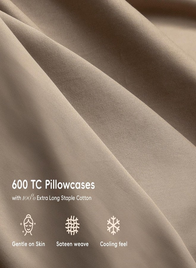 MooMee Pillow Cases Set of 2, 100% Extra Long Staple Cotton 600 Thread Count Pillowcases Sateen Silky Soft Breathable Cooling Hotel Like Pillow Covers (Mocha Brown, Standard 20x26) - Image 4