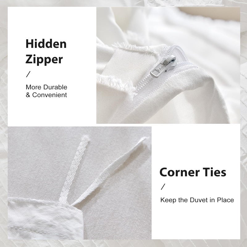 WARMDERN White Boho Duvet Cover Set King Size, Striped Textured Duvet Cover Tufted Bedding Set, 3 Pcs Ultra Soft Washed Microfiber Duvet Cover with Zipper Closure (King, White) - Image 5