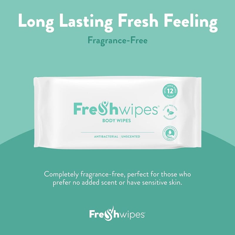 freshWIPES مناديل جسم من FreshWipes خالية من العطور ومضادة للبكتيريا للبالغين، عبوة تحتوي على 5 عبوات (60 منديلًا) – مناديل رطبة كبيرة الحجم وقابلة للتحلل البيولوجي – مختبرة من الناحية الجلدية ومناسبة لكبار السن أو ذوي الاحتياجات الخاصة – مثالية للتخي - Image 4