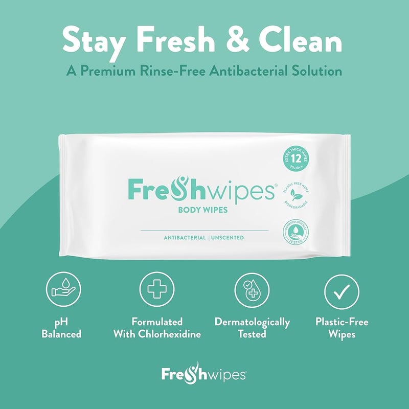 freshWIPES مناديل جسم من FreshWipes خالية من العطور ومضادة للبكتيريا للبالغين، عبوة تحتوي على 5 عبوات (60 منديلًا) – مناديل رطبة كبيرة الحجم وقابلة للتحلل البيولوجي – مختبرة من الناحية الجلدية ومناسبة لكبار السن أو ذوي الاحتياجات الخاصة – مثالية للتخي - Image 2