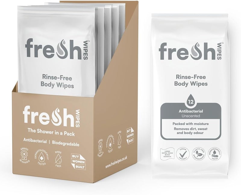 freshWIPES مناديل جسم من FreshWipes خالية من العطور ومضادة للبكتيريا للبالغين، عبوة تحتوي على 5 عبوات (60 منديلًا) – مناديل رطبة كبيرة الحجم وقابلة للتحلل البيولوجي – مختبرة من الناحية الجلدية ومناسبة لكبار السن أو ذوي الاحتياجات الخاصة – مثالية للتخي - Image 1