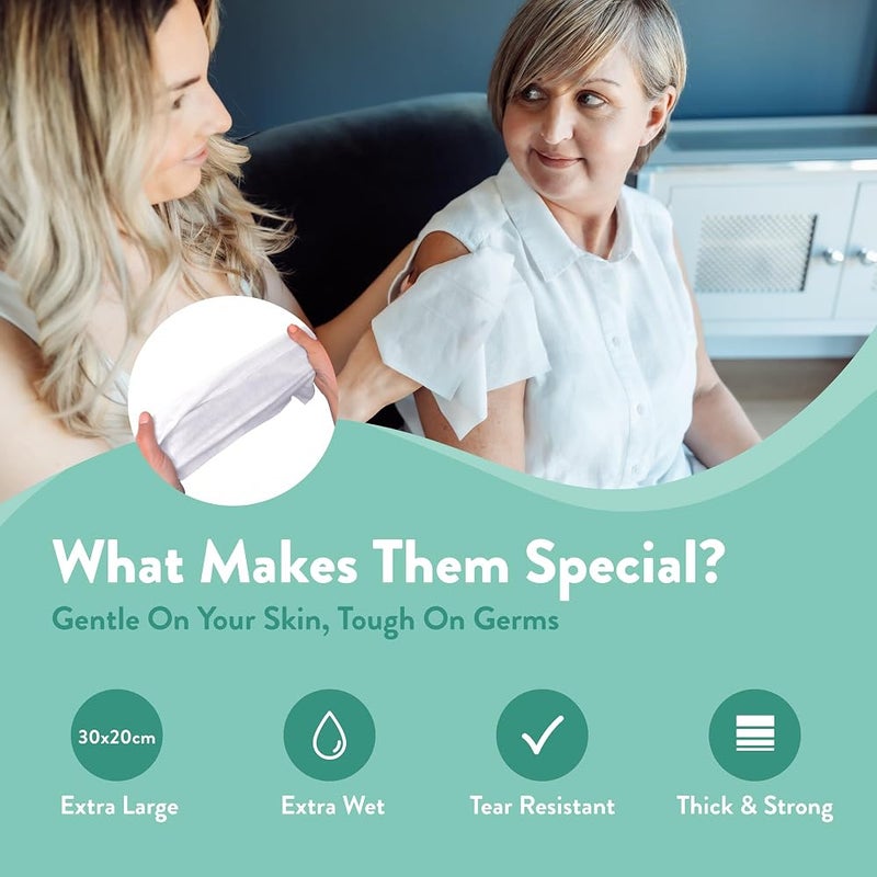 freshWIPES مناديل جسم من FreshWipes خالية من العطور ومضادة للبكتيريا للبالغين، عبوة تحتوي على 5 عبوات (60 منديلًا) – مناديل رطبة كبيرة الحجم وقابلة للتحلل البيولوجي – مختبرة من الناحية الجلدية ومناسبة لكبار السن أو ذوي الاحتياجات الخاصة – مثالية للتخي - Image 5