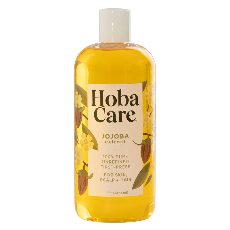HobaCare Pure Jojoba Oil for Skin Care Hair Beard Scalp Massage  100 Unrefined Carrier Oil for Diluting Essential Oils  Natural HexaneFree CrueltyFree 16 oz