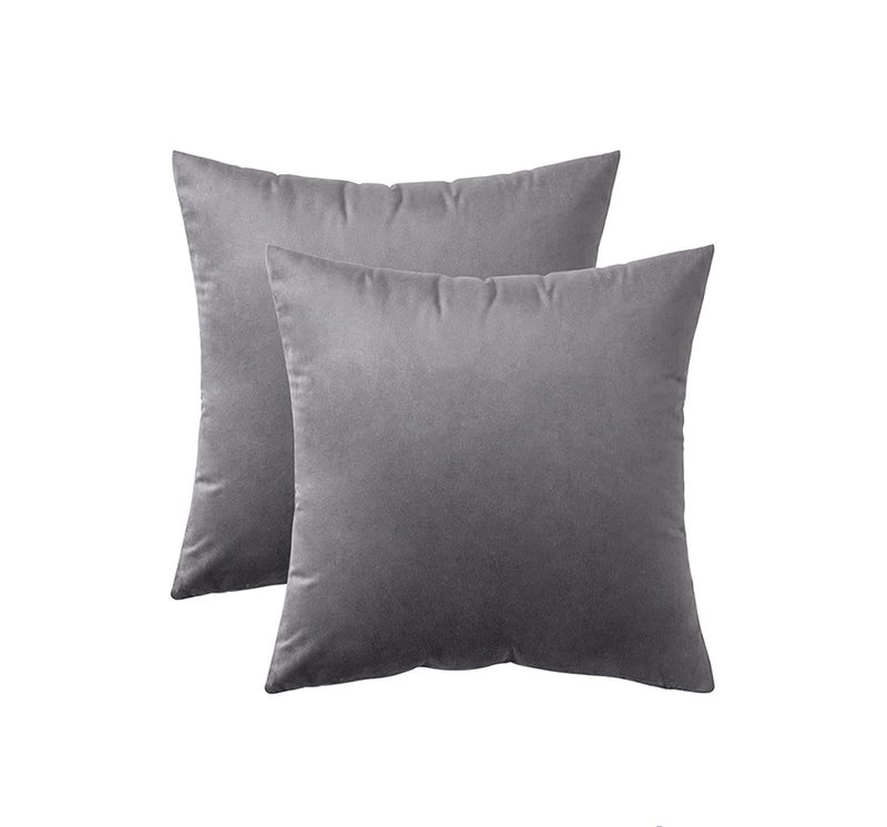 ATOOTFUSION Pack of 2, Smooth Soft Solid Decorative Square Throw Pillow Set Cushion Filler for Sofa Bedroom Car Halloween18 x 18 Inch 45 x 45 cm (Grey) - Image 1