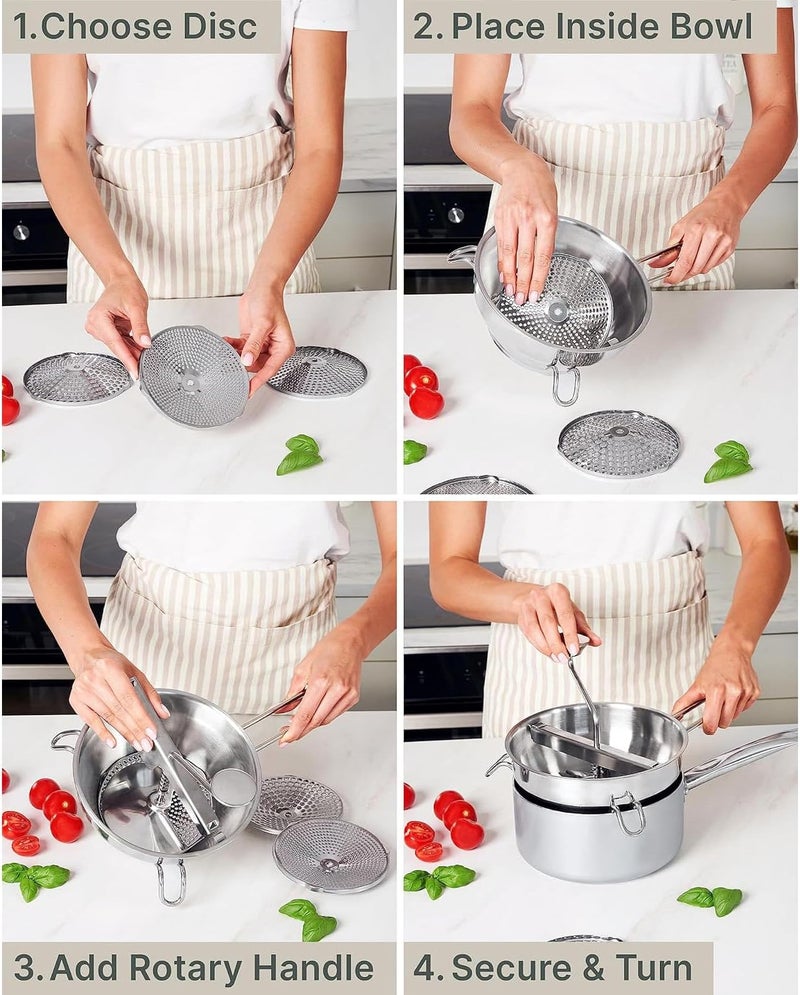NEELABIL Stainless Steel Food Mill with 3 Grinding Discs Kitchen Food Mashing for Soup Sauce- Rotary Food Mill for Tomato Sauce, Applesauce, Puree, Mashed Potatoes, Jams, Baby Food - Image 2