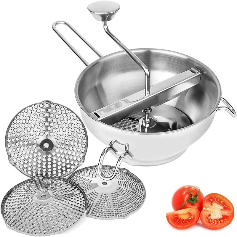 NEELABIL Stainless Steel Food Mill with 3 Grinding Discs Kitchen Food Mashing for Soup Sauce- Rotary Food Mill for Tomato Sauce, Applesauce, Puree, Mashed Potatoes, Jams, Baby Food - Image 1
