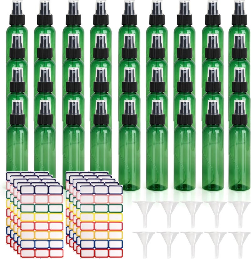 YEUIKERR 36 Pack Fine Mist Small Spray Bottles 4 oz/120 ml Plastic Spray Bottles, Empty Small Travel Spray Bottle, Refillable Mini Sprayer Bottle Bulk with Funnels and Labels, Green - Image 1