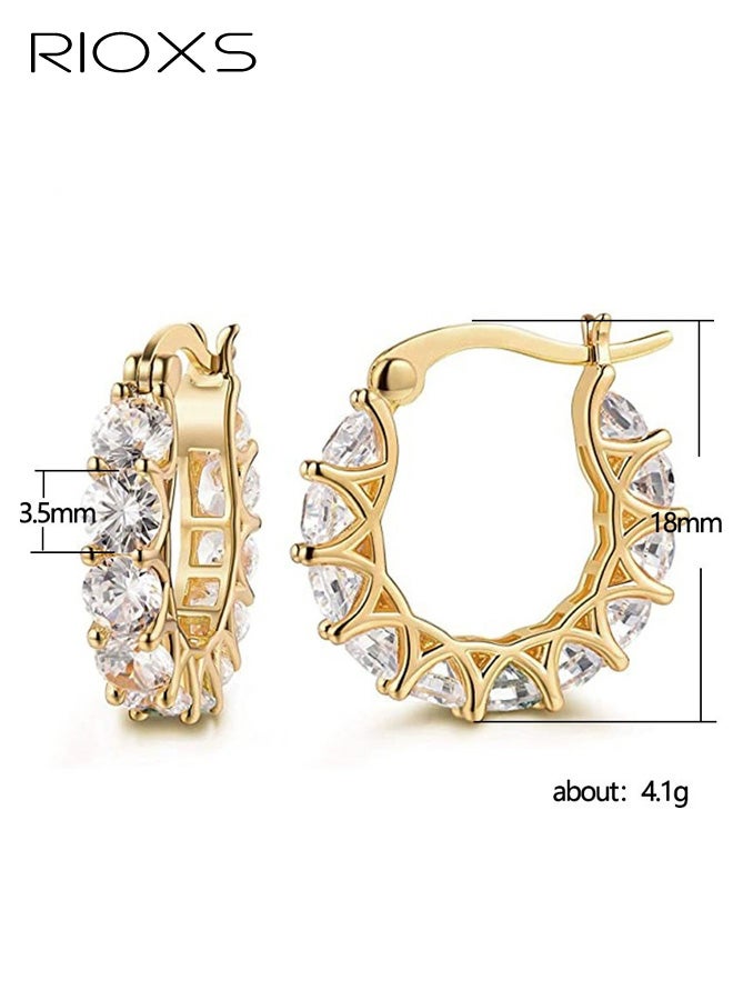RIOXS Womens Cubic Zirconia Hoop Earrings,14k Gold Plated Round Circle Earrings for Ladies, Hypoallergenic Diamond Huggies Earrings for Prom Party Dating Anniversary, Travel, Vacation, White and Gold - Image 3