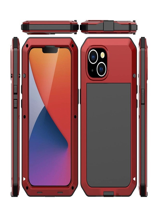Marrkey for iPhone 14 Case, 360 Full Body Protective Cover Heavy Duty Shockproof Tough Armour Aluminum Alloy Metal Case with Silicone Built-in Screen Protector for Apple iPhone 14 6.1 Inch - Red - Image 2