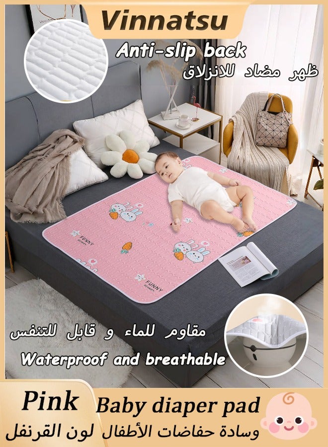 Vinnatsu 70x90cm/80×120cm Two Sizes Baby Diaper Pad Baby Changing Pads Baby Waterproof Bed Pad Bed Wetting Pads Washable Four Layers of Thick Water Absorption Kids Toddler Potty Training Pads Baby Wateproof Pad Mat for Pack Play/Crib Reusable Incontinence Underpads for Kids/Adult Pink - Image 1