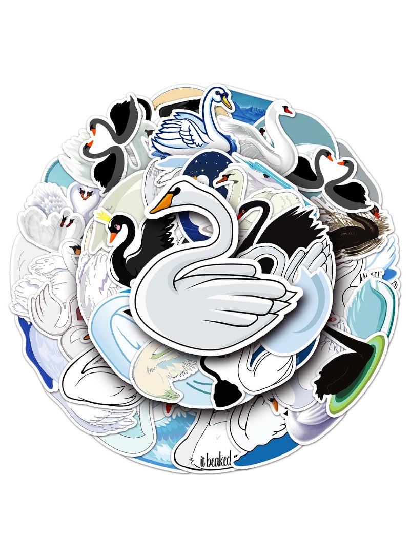 50Pcs Exquisite Swan Stickers Pack Gift for Teens Boys Girls Cartoon Waterproof Vinyl Stickers for Laptop Tablet Flasks Water Bottle Luggage Car Phone Cup Cute Birds Decals Pack - Image 1