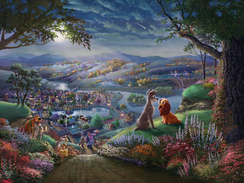 Ceaco - Disney - Thomas Kinkade - Lady and The Tramp Falling in Love - 300 Oversized Piece Jigsaw Puzzle - Image 2