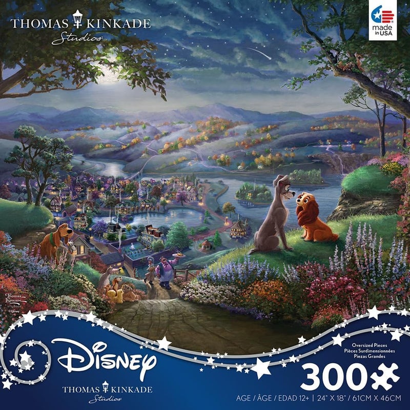 Ceaco - Disney - Thomas Kinkade - Lady and The Tramp Falling in Love - 300 Oversized Piece Jigsaw Puzzle - Image 3