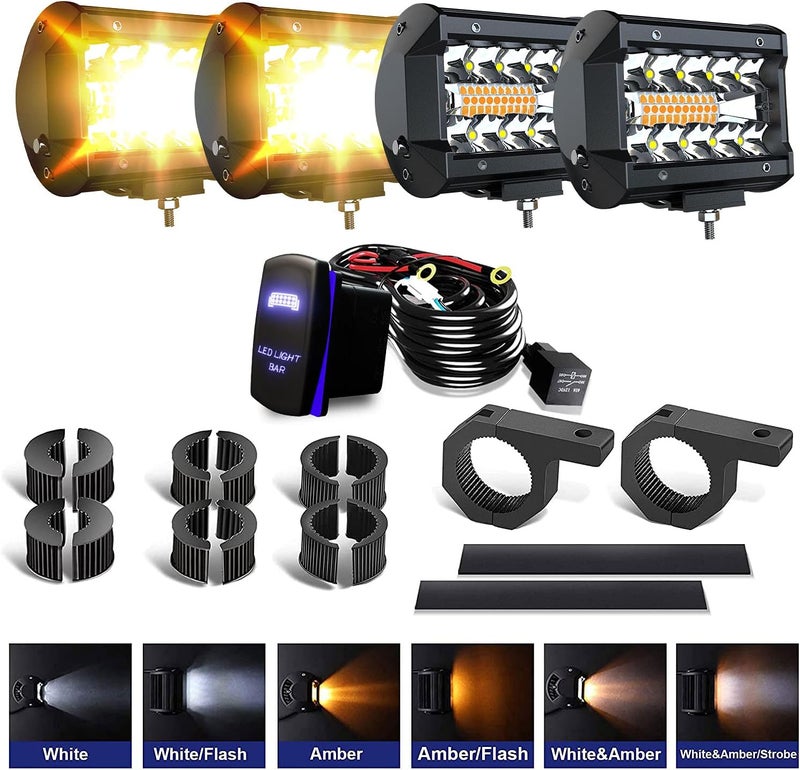 ASLONG 4Pcs 4inch LED Pods Strobe Lights with Tube Clamp Mounting Kit for Offroad Use - Image 1