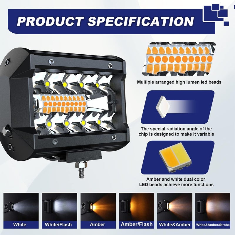 ASLONG 4Pcs 4inch LED Pods Strobe Lights with Tube Clamp Mounting Kit for Offroad Use - Image 3