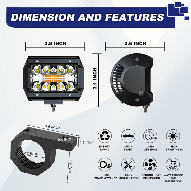 ASLONG 4Pcs 4inch LED Pods Strobe Lights with Tube Clamp Mounting Kit for Offroad Use - Image 2