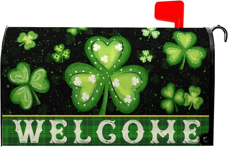 Farg Welcome St Patrick's Day Mailbox Cover Magnetic Standard Size St Patricks Day Mailbox Covers 21x18 Inch Spring Mail Box Wrap Shamrock Clovers Post Letter Box Wraps for Garden Yard Home Decor - Image 1