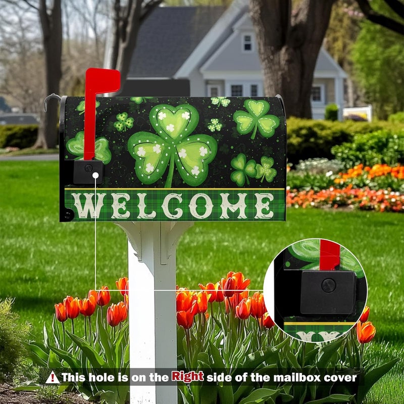 Farg Welcome St Patrick's Day Mailbox Cover Magnetic Standard Size St Patricks Day Mailbox Covers 21x18 Inch Spring Mail Box Wrap Shamrock Clovers Post Letter Box Wraps for Garden Yard Home Decor - Image 2
