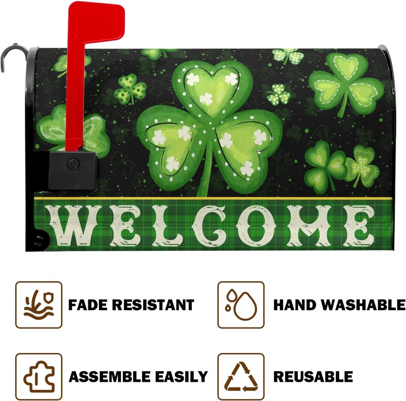 Farg Welcome St Patrick's Day Mailbox Cover Magnetic Standard Size St Patricks Day Mailbox Covers 21x18 Inch Spring Mail Box Wrap Shamrock Clovers Post Letter Box Wraps for Garden Yard Home Decor - Image 5