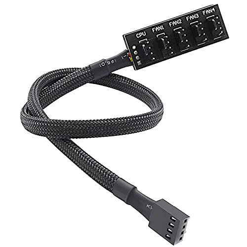 ThreeBulls PWM Fan Hub, PC CPU Cooling 4 PIN/3PIN Power Fan Extension Cable Hub Splitter Adapter Sleeved Case for 12V Desktop Computer Cooler Fans 1 to 5 Way (15.7 Inch) - Image 1
